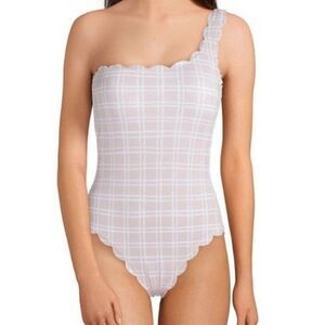 Cremieux One Shoulder Scalloped Pink Plaid Swimsuit L